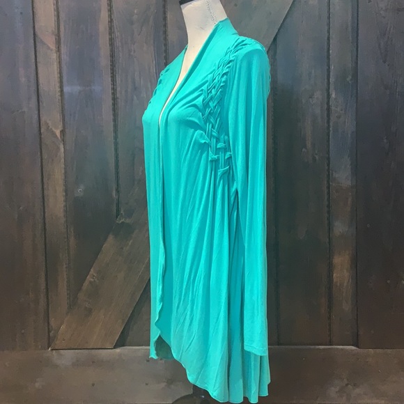 SPANNER green stretchy open cardigan - Picture 3 of 10